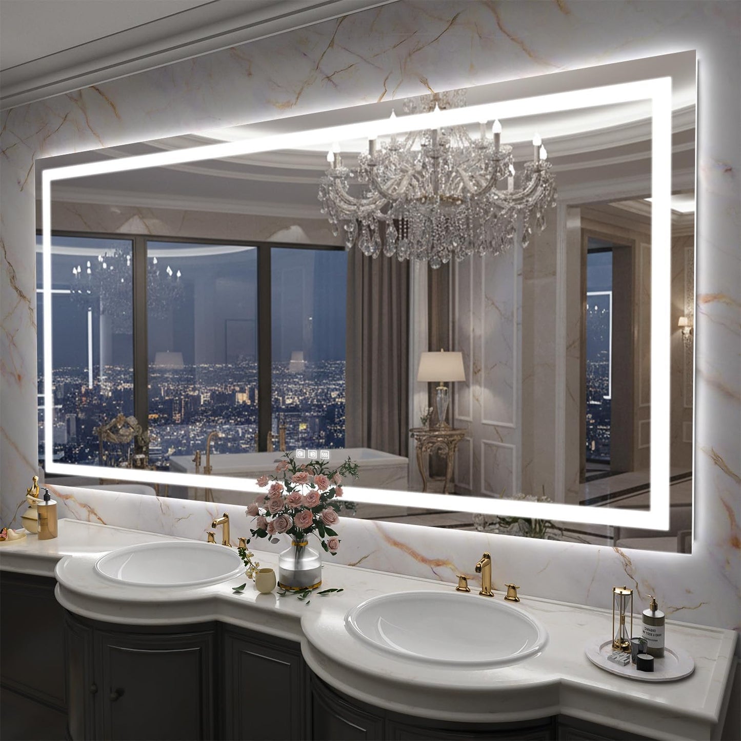 LED Mirror for Bathroom, 77x36 Inch Backlit + Front Lighted Bathroom Vanity Mirror with Lights for Wall, Double Light Strips, 3 Colors, Shatter-Proof, Anti-Fog and Brightness Memory
