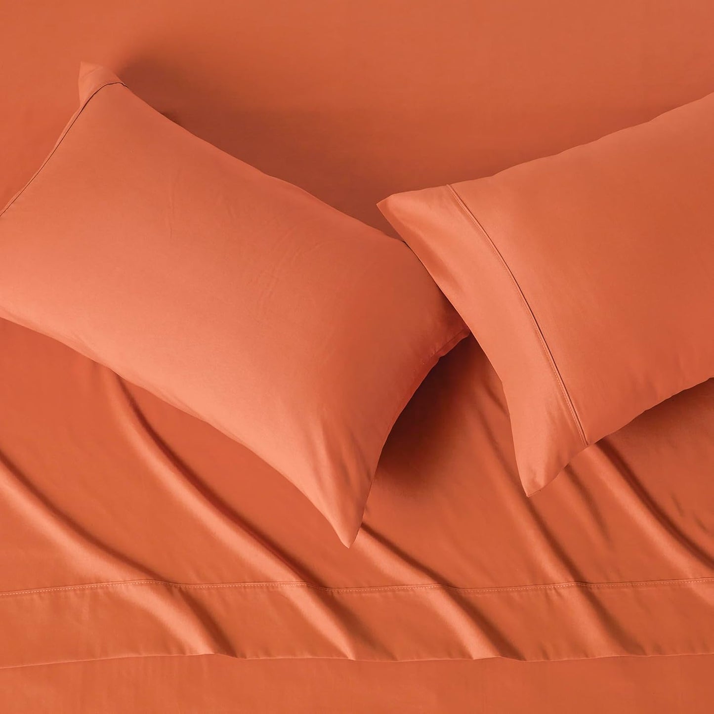 Amazon Basics Lightweight Microfiber 4-Piece Bed Sheet Set, Brick, Solid, Queen