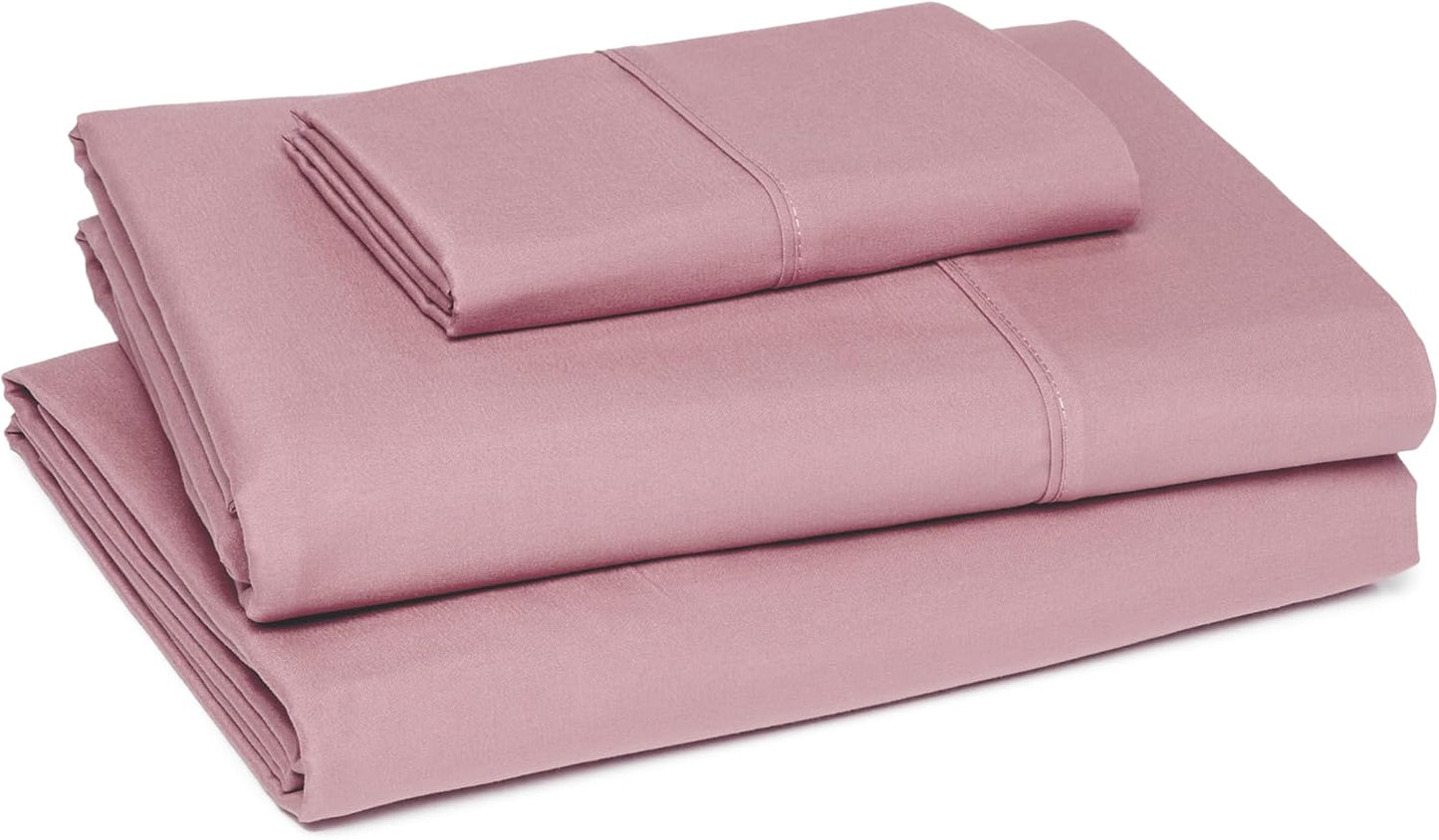 Amazon Basics Lightweight Super Soft Easy Care Wrinkle Free Microfiber 3 Piece Bed Sheet Set with 14-Inch Deep Pockets, Twin, Rose, Solid, Kids, Men & Women Bedding