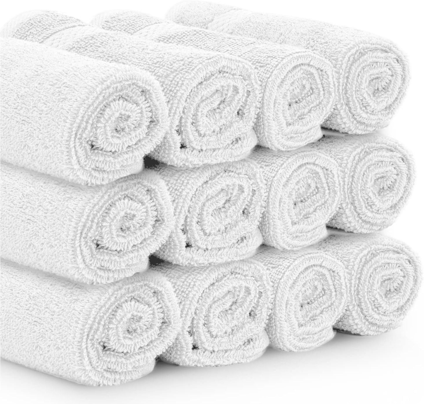 White Classic Luxury Cotton Washcloths 13x13 Inch - 650 GSM Turkish Cotton | Hotel, Spa, Bathroom Face Towel | 12 Pack, Silver