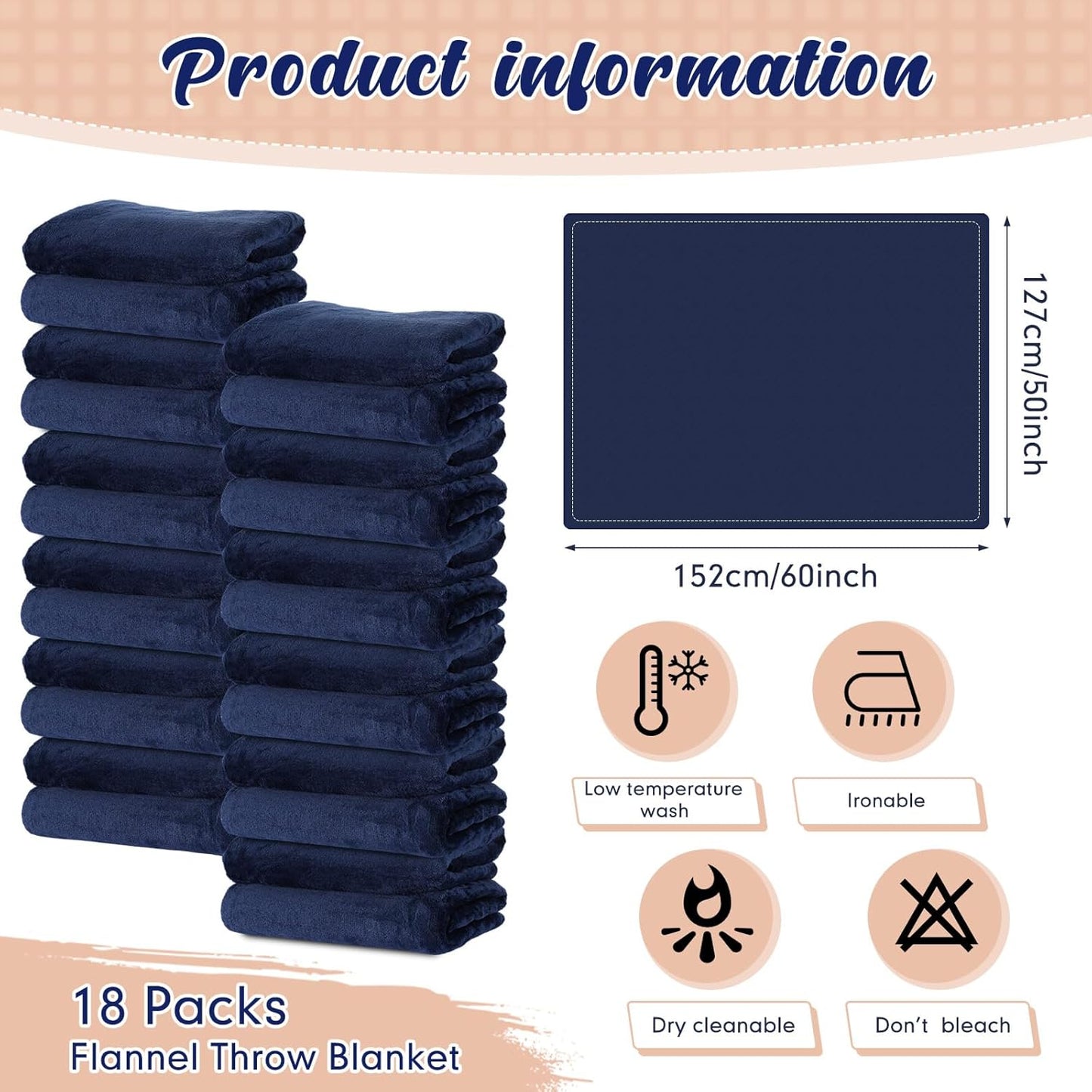 18 Pieces Fleece Blankets Bulk for Wedding 50 x 60 Inch Soft Lightweight Flannel Throw Blankets Bulk for Wedding Guests Home Outdoor Couch Sofa Bed Gifts(Dark Blue)