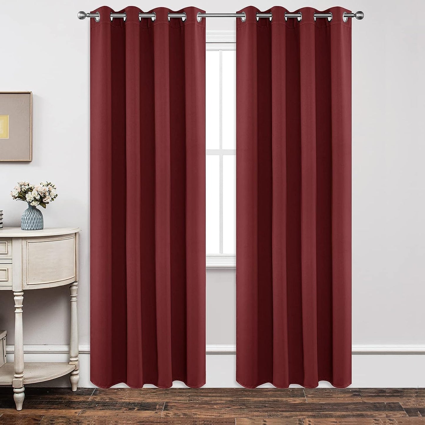 Joydeco Blackout Curtains 84 inches Long 2 Panels Set, Thermal Insulated Long Curtains 2 Burg, Room Darkening Grommet Drapes for Bedroom Living Room Windows (W42 x L84 Inch, Burgundy Red)