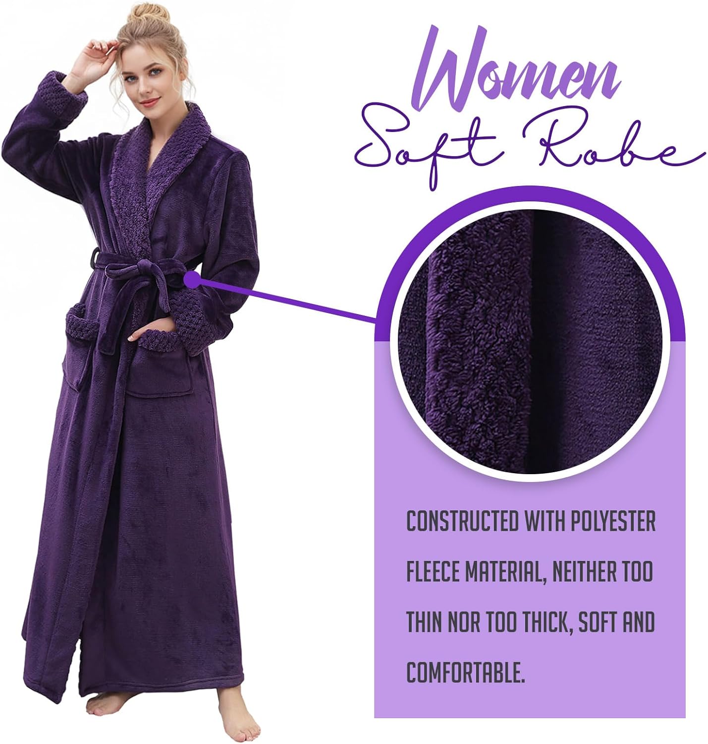 Hellomamma Long Bath Robe for Womens Plush Soft Fleece Bathrobes Nightgown Ladies Pajamas Sleepwear Housecoat