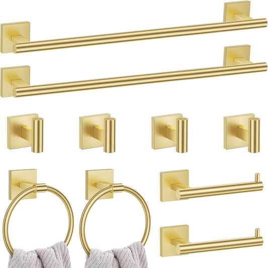 10 Pieces Brushed Gold Towel Bar Set, 23.6 Inch Bathroom Accessories Set SUS304 Stainless Steel Bathroom Hardware Set Towel Racks for Bathroom Wall Mounted.