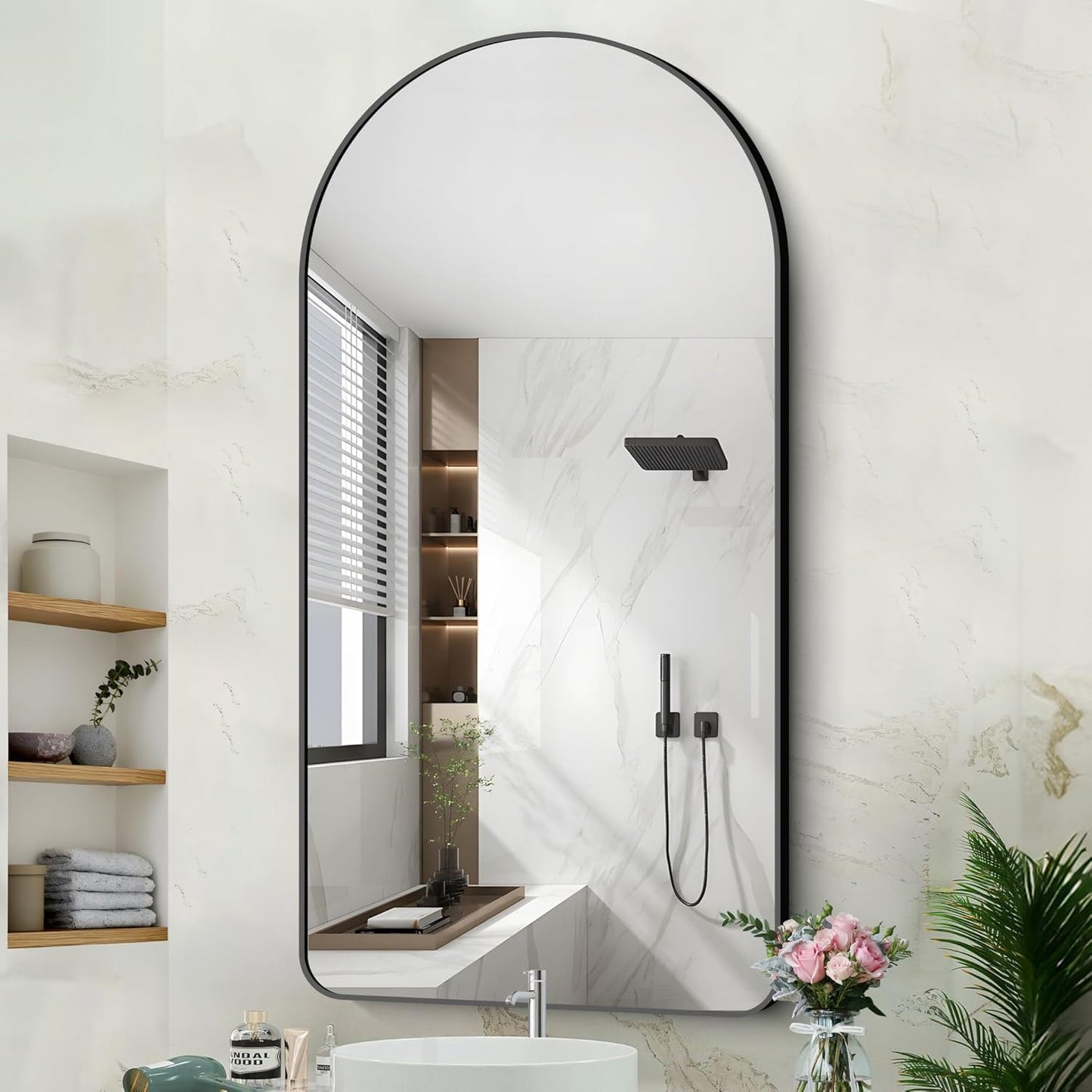 GLASHOM Arched Bathroom Mirror, 30"x50" Black Arched Mirror for Bathroom, Wall Mounted Mirror, Vanity Wall Mirror Metal Frame for Bedroom, Entryway, Living Room, Vertically Hanging