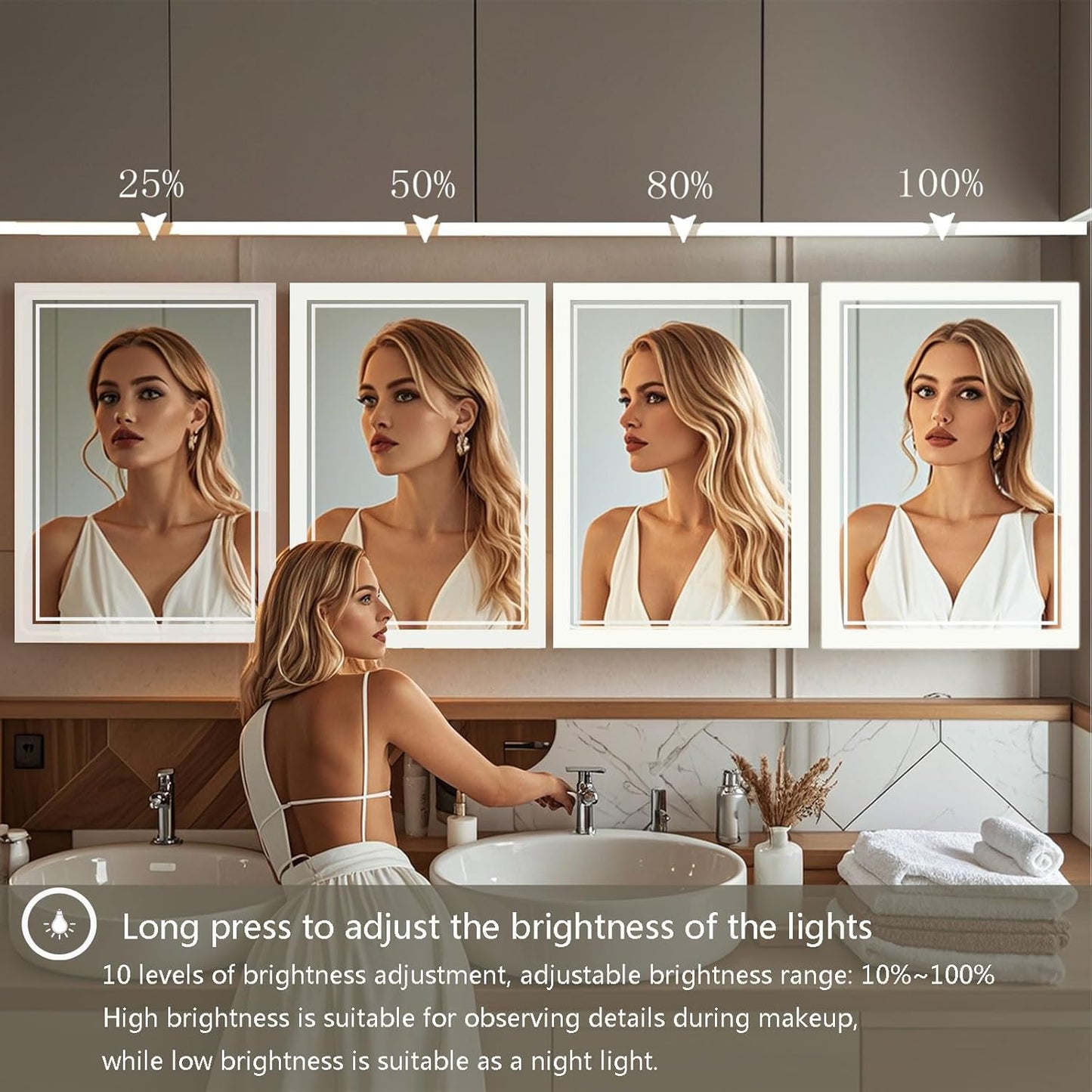 24 x 32 Inch Large Bathroom Mirror with Lights for Wall Big Anti-Fog Led Lighted Wall-Mounted Vanity Mirrors Dimmable Back-lit Makeup Mirror (24" x 32")