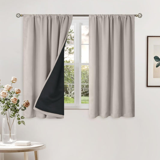 BGment Short Blackout Curtains for Bedroom, Thermal Insulated Full Room Darkening Soundproof Rod Pocket Small Window Curtains 54 Inch Length, 2 Panel, Each Panel 42 Inch, Cashmere