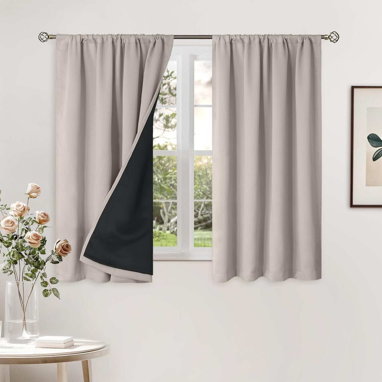 BGment Short Blackout Curtains for Bedroom, Thermal Insulated Full Room Darkening Soundproof Rod Pocket Small Window Curtains 45 Inch Length, 2 Panels，Each Panel 52 Inch, Cashmere