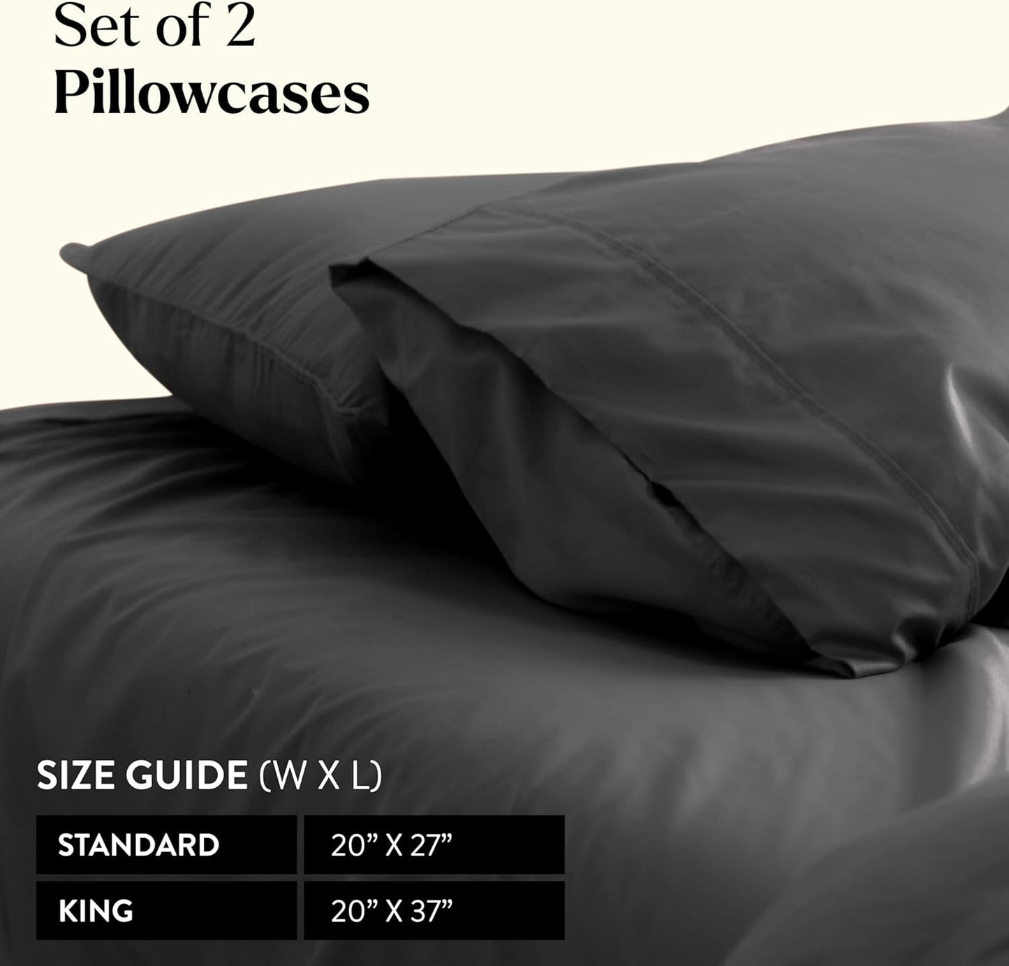 Miracle Made Extra Luxe Soft Cooling Pillowcase, 2-Piece Silver-Infused Cotton Fabric – Lightweight, Thermoregulating, Breathable Cover for Sensitive Skin, Standard Size, Charcoal