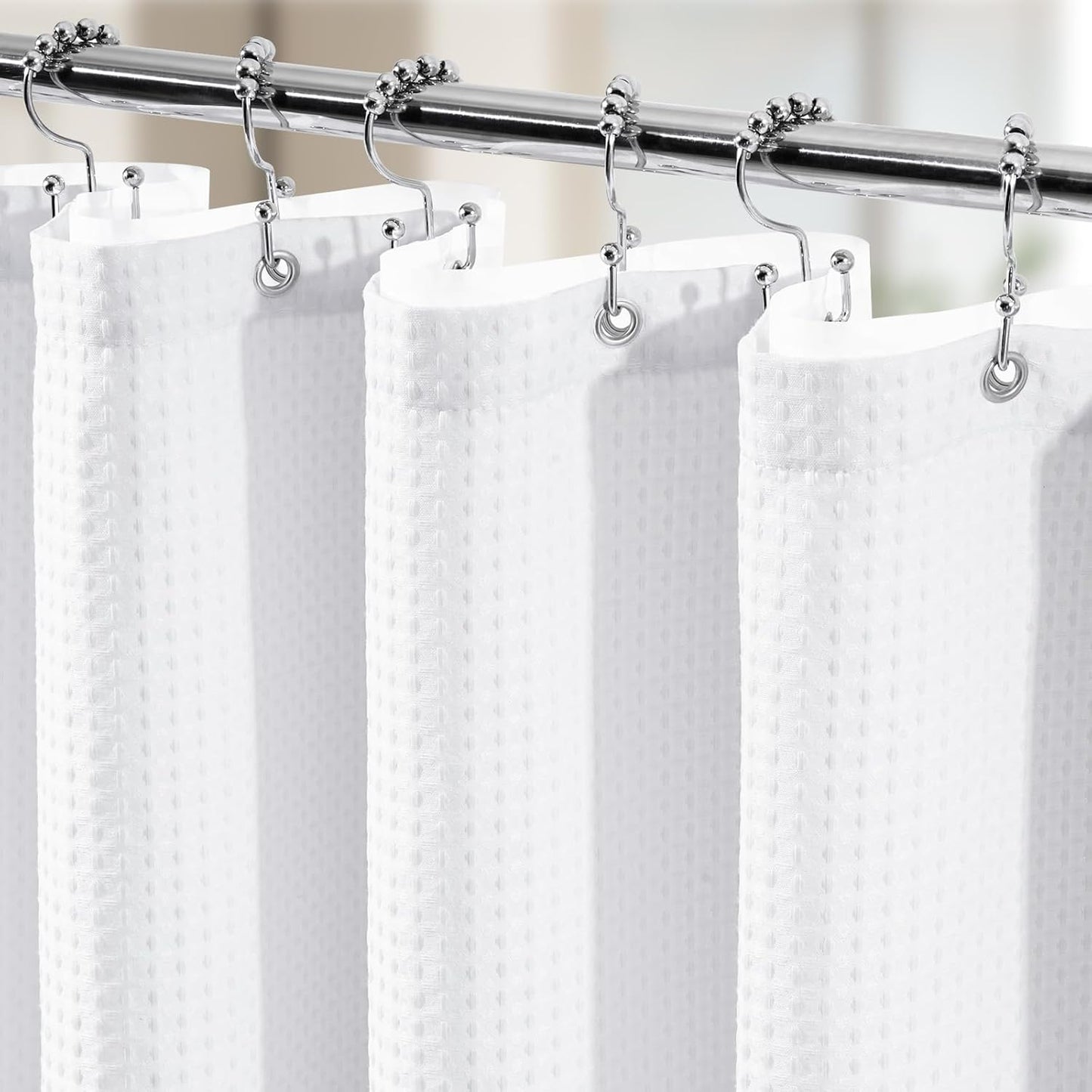3 in 1 Shower Curtain Set, Waffle Shower Curtain and Liner Set with 12 Double Sided Shower Curtain Hooks, 258GSM Luxury Weighted Cloth Shower Curtains for Bathroom, 72 W x 84 H, White