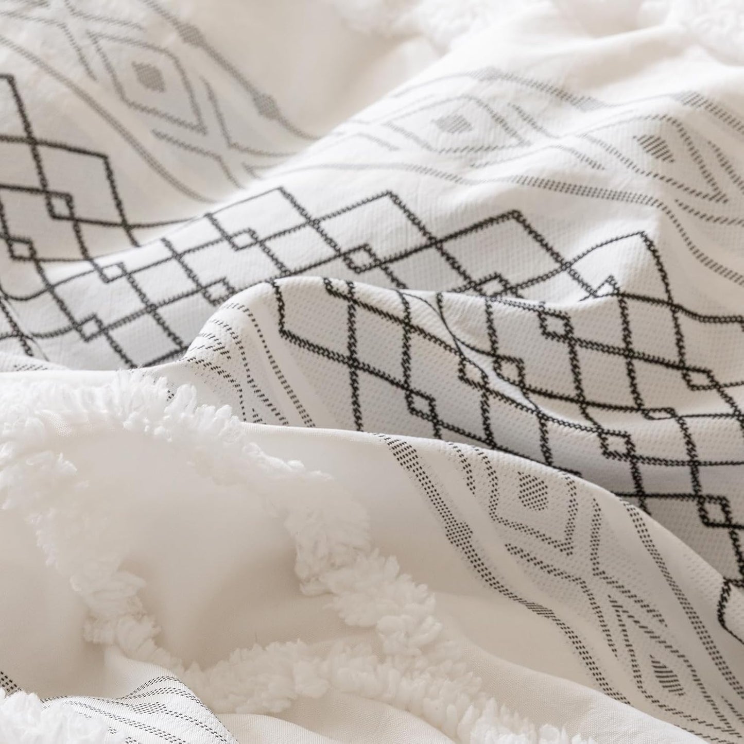 KAREVER Ivory Black Boho Comforter Set Queen Mixed Textures Jacquard Bedding Set Durable Chic and Stylish Bedroom Set
