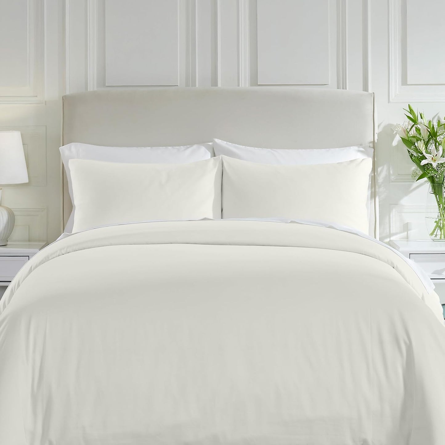 California Design Den 3 Pc King Size Duvet Cover Set -Winner Good Housekeeping Best Bedding Awards 2025, 400 Thread Count Sateen 100% Cotton Bedding Duvet Covers - Ivory (Pale Tone)