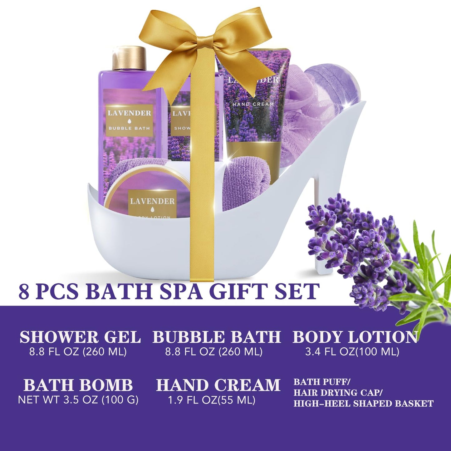 Christmas Gifts For Women, Spa Gift Basket for Women– 9 Piece Set of Lavender Home Spa Set, Bath Gift Set, with Shower Gel, Shea Butter and Body Lotion, Anniversary Basket Gifts for Mom, Wife
