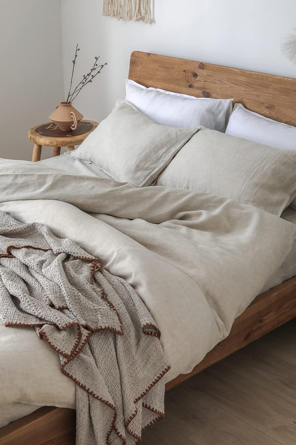 XZ XIFA Linen Duvet Cover Queen Size,100% Natural French Flax, Breathable & Durable Bedding, Farmhouse Cooling Duvet Cover Sets 3pcs-1 Duvet Cover and 2 Pillowcases(Queen Size, Linen)