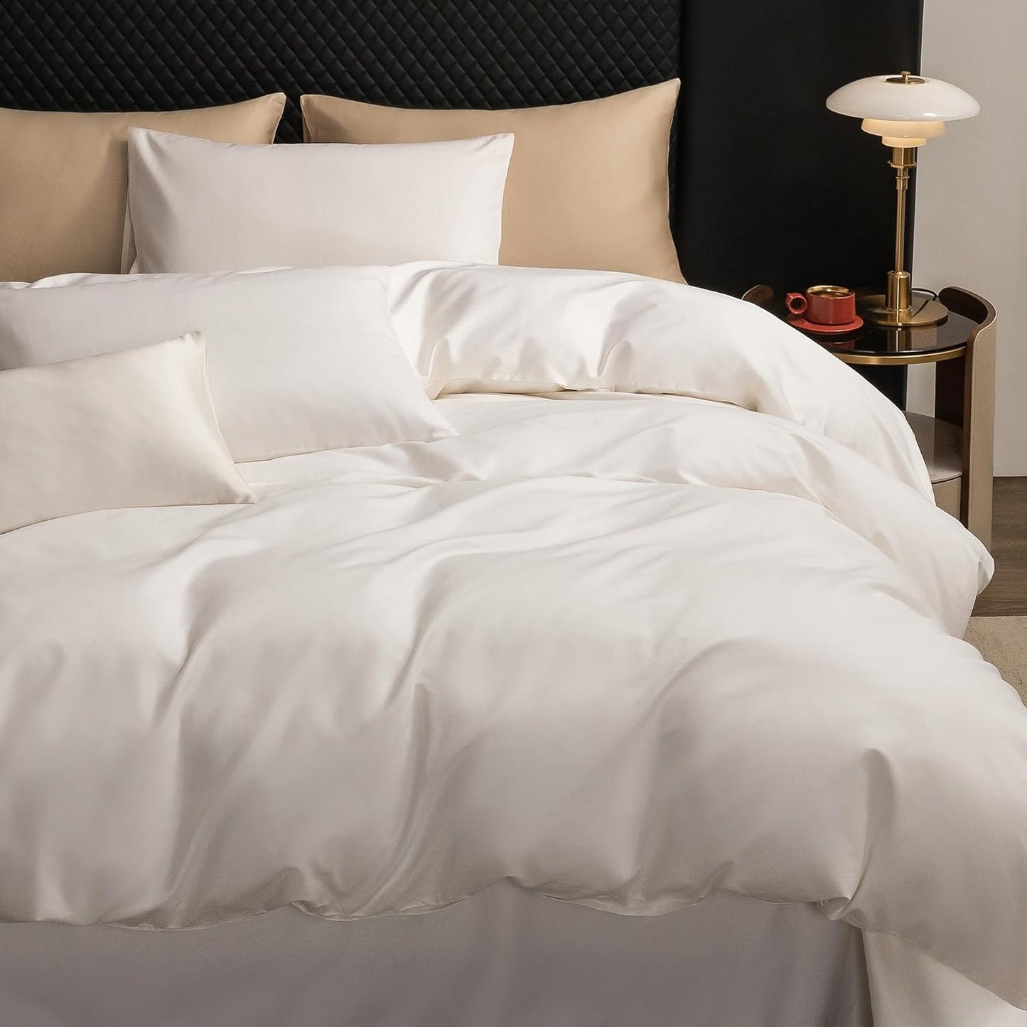 MooMee Duvet Cover Set 100% Extra Long Staple Cotton 600 Thread Count Silky Sateen Smooth Luxury Soft Breathable Durable Hotel Quality Bedding, 3 Pieces (Creamy White, Super Queen 90"x98")