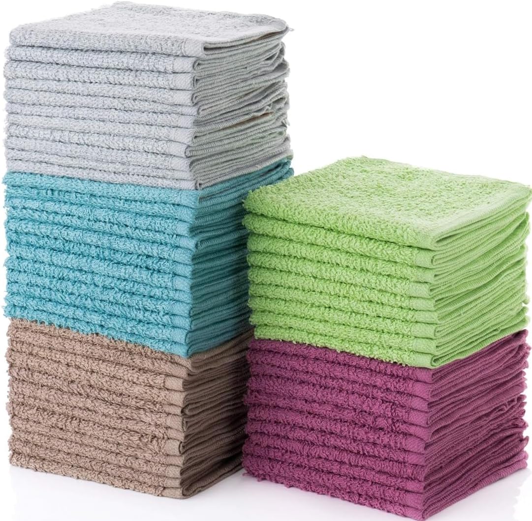 SIMPLI-MAGIC Cotton Wash Cloths 12"x12" (50 Pack) – Highly Absorbent Soft Towels for Bathroom – Commercial Terry Washcloth for Face, Hand, Bath, Kitchen, Gym & Hotel (Multicolor)