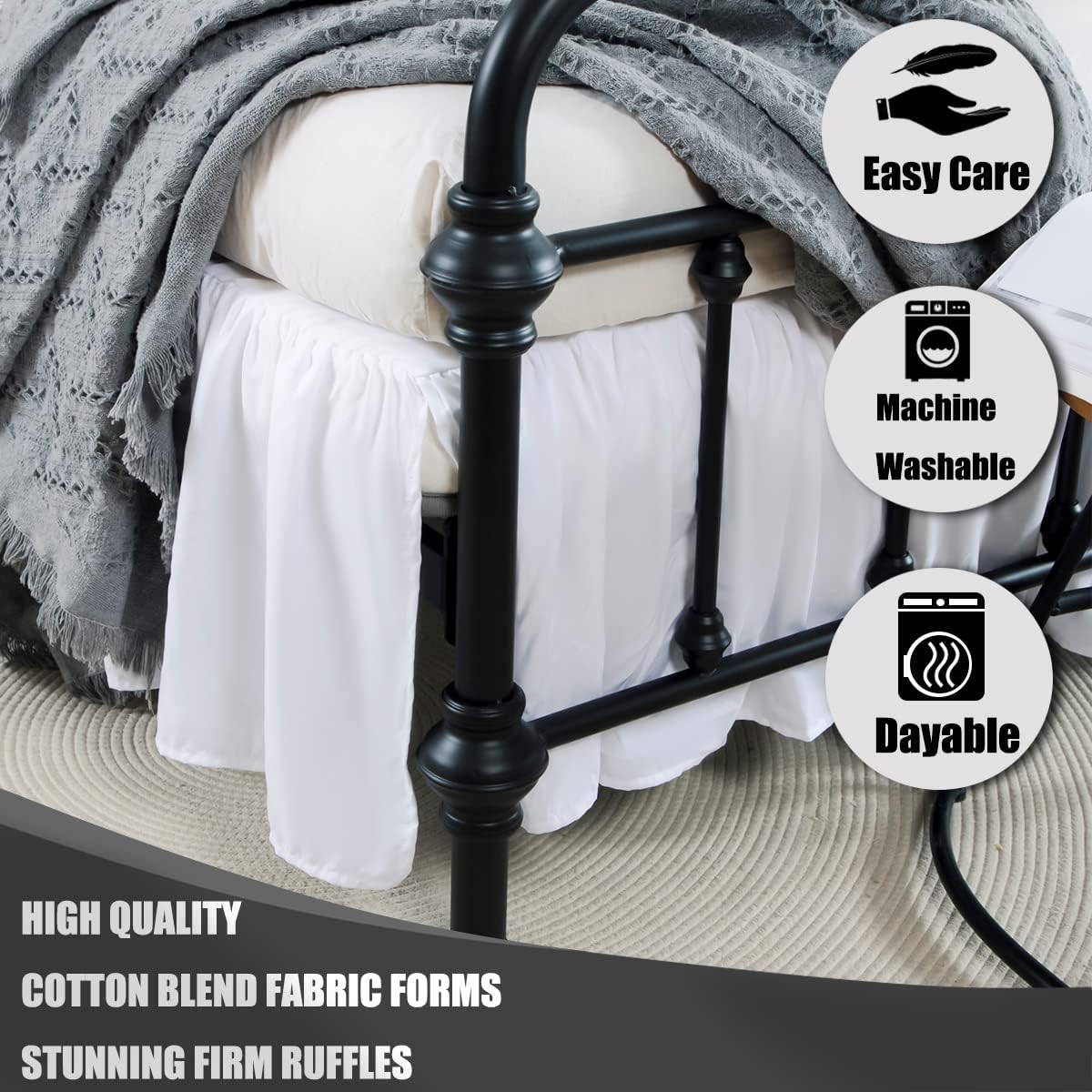 TSUTOMI Bed Skirt King Size Ruffled Bed Skirt with Split Corners, 14 Inch Drop Dust Ruffle Bed Skirts with Platform, Gathered Style, 100% Microfiber, White