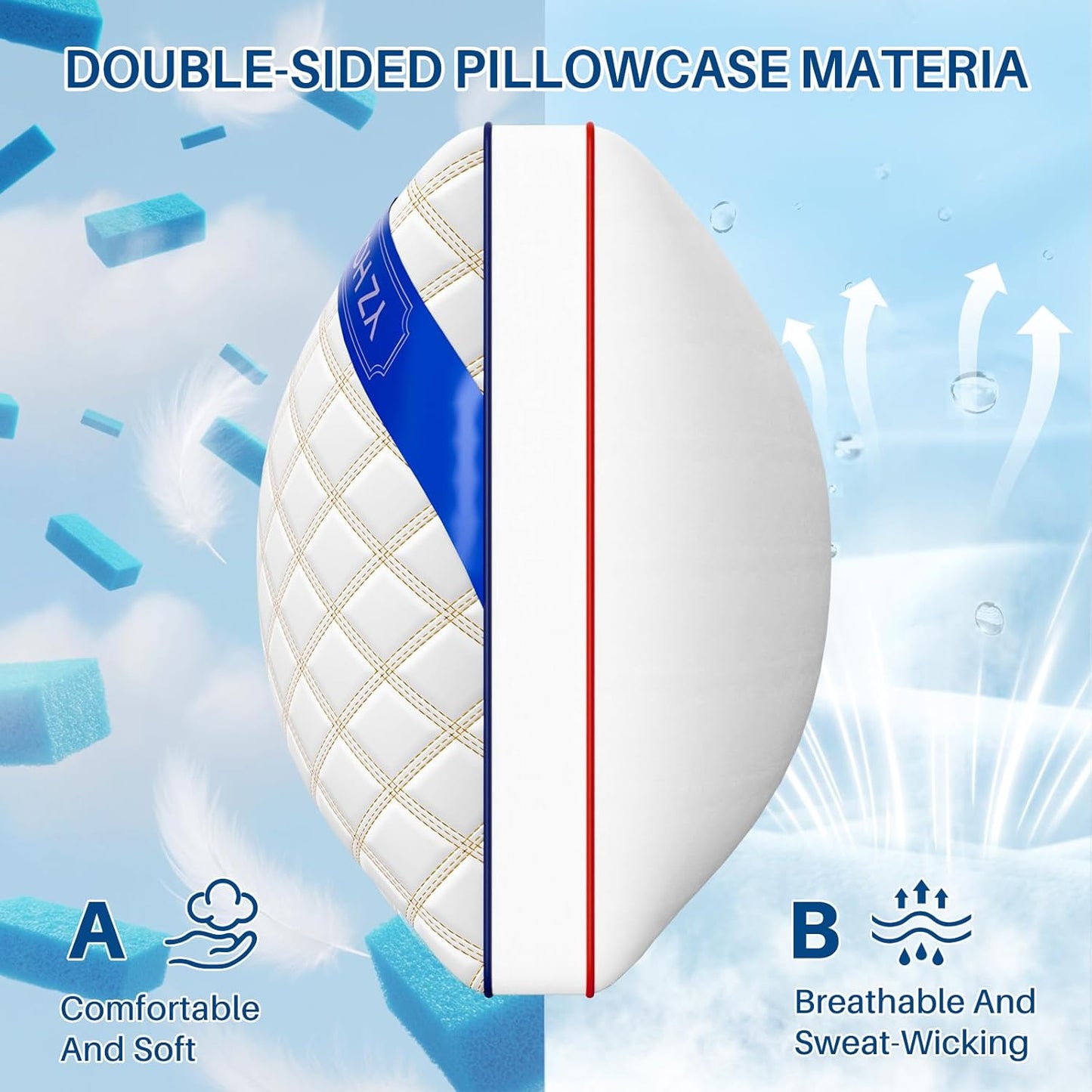 YZ HOME Long Body Pillow for Adults - Firm Body Pillow Insert with Shredded Blue Memory Foam, Adjustable Height, Soft Support for Side Sleeping, Pregnant Women, Washable (20x54 Inch, White)