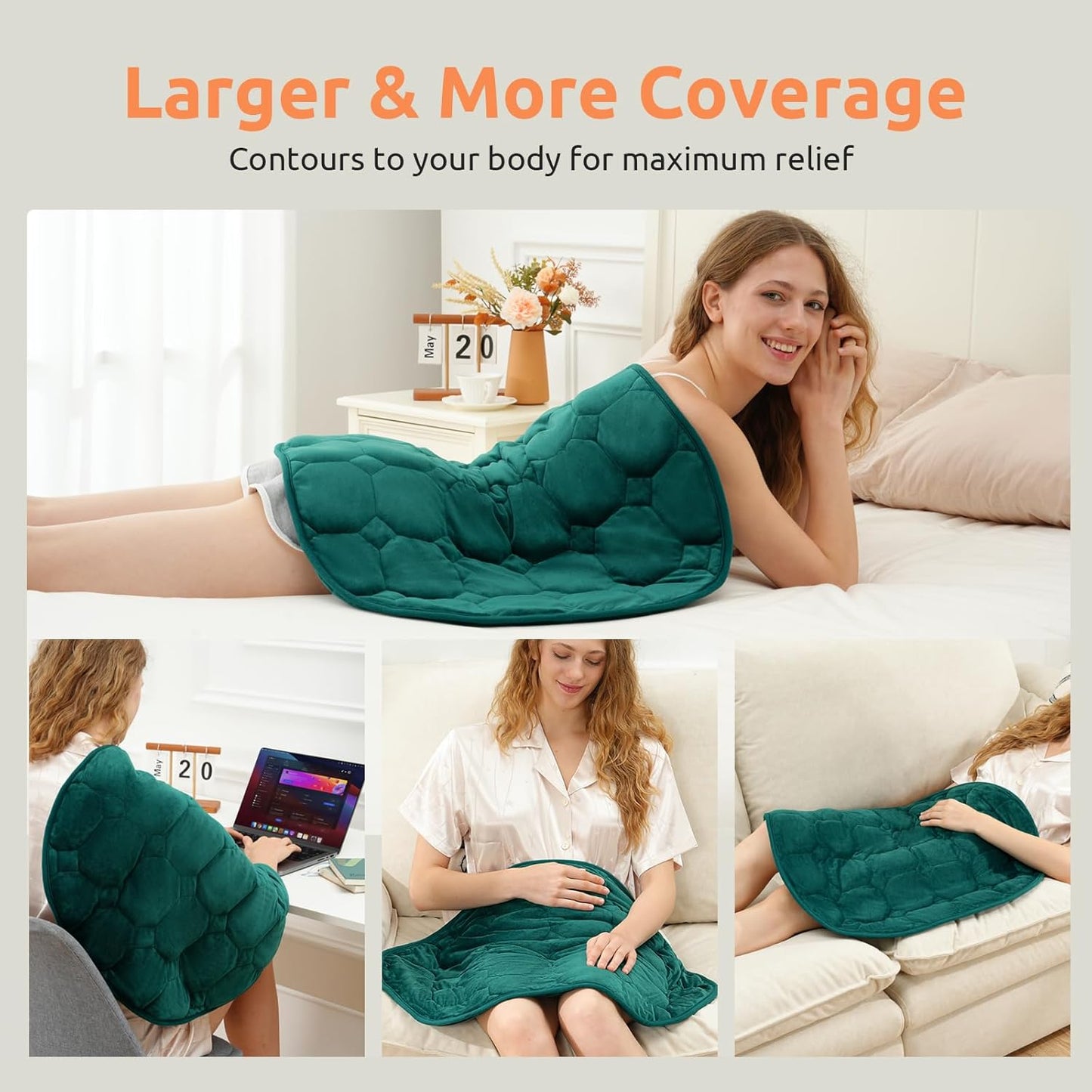 Drewin Weighted Heating Pad 7 lbs for Pain Relief, 24" x 29" Portable Heated Pads for Knee Shoulders Back with 4 Heating Levels 2 Hours Timer Auto Off, Soft Warm Weighted Lap Blanket, Dark Green