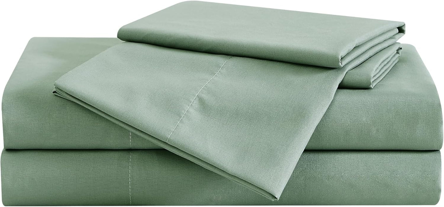 London Fog Garment Washed Solid Sheet Set Green Microfiber 4-Piece Queen Sheet Set, Solid Themed, Deep Pocket, Adult and Teen, Oeko-TEX Certified
