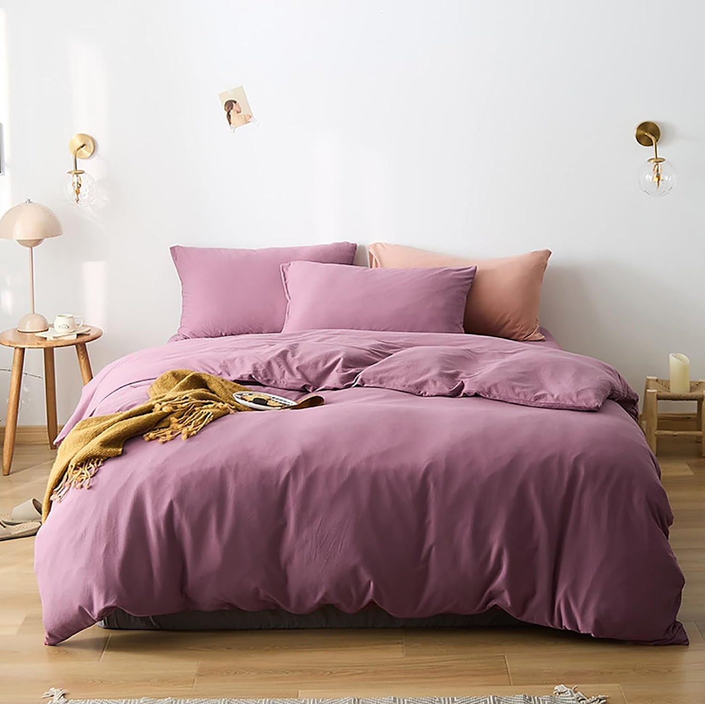 Cottonight Purple Comforter Set Full Dusty Purple Bedding Comforter Set Full Pale Mauve Solid Modern Blanket Quilts Soft Breathable 3 Piece Comforter Set for Adults Teens