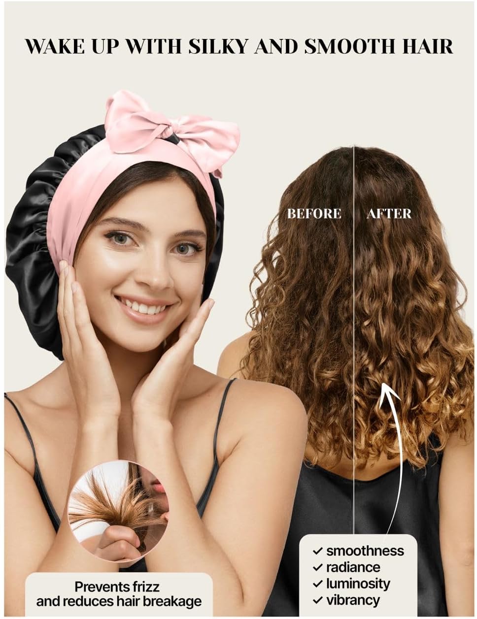 100% Mulberry Silk Bonnet for Sleeping Women with Curly Hair – Alternative to Double Layer Satin Bonnet with Tie Band