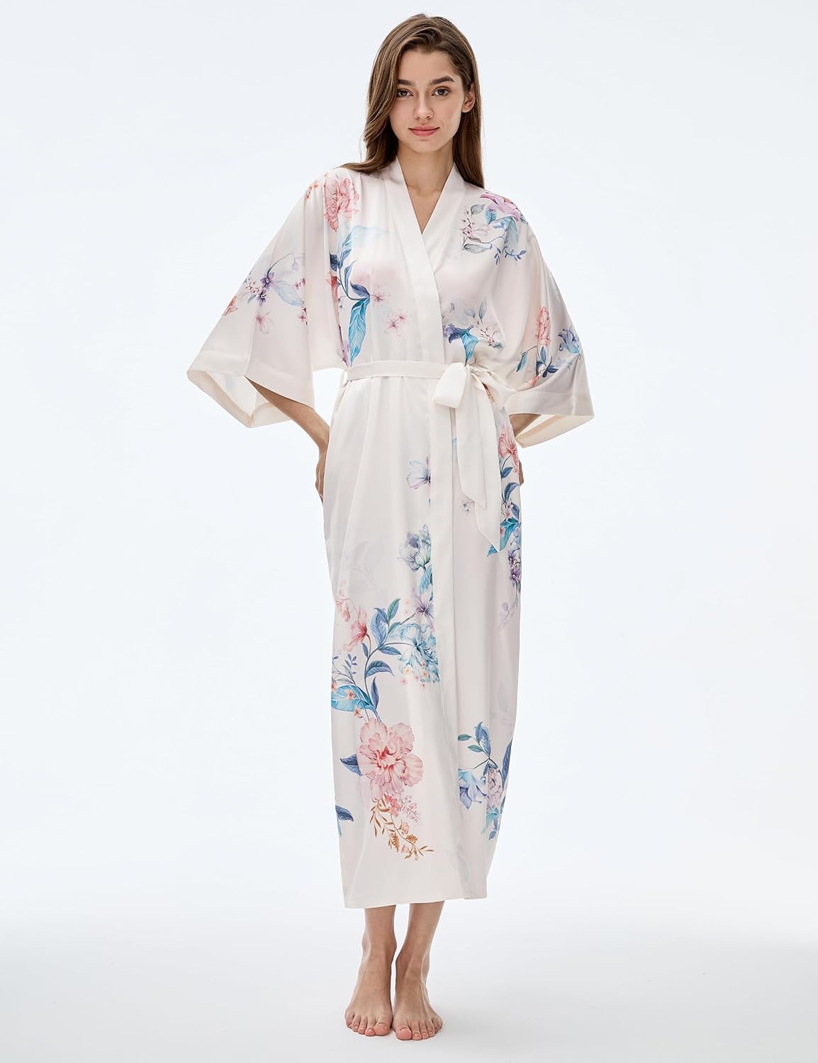 PRODESIGN Kimono Robe for Women - Long Satin Sleepwear Silky Kimono Cover-Up Nightgown Japanese Bathrobe Loungewear Blouse