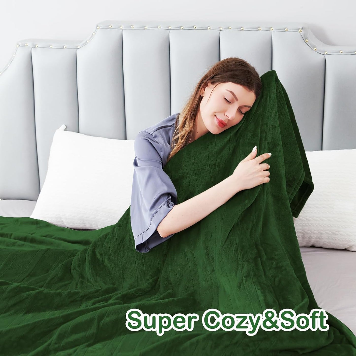 Electric Heated Blanket Full Size 72”x84”,Cozy Soft Warmth with 5 Heating Settings 10 Hours Auto-Off, Long Cord Energy-Saving, for Bed, Fast Heating Machine Washable, Green