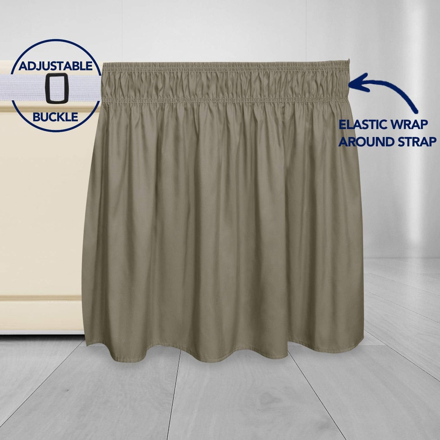 PureFit Wrap Around Ruffled Bed Skirt with Adjustable Elastic Belt - 14 Inch Drop Easy to Put On, Wrinkle Free Bedskirt Dust Ruffles, Bed Frame Cover for Twin,Twin XL and Full Size Beds, Sand