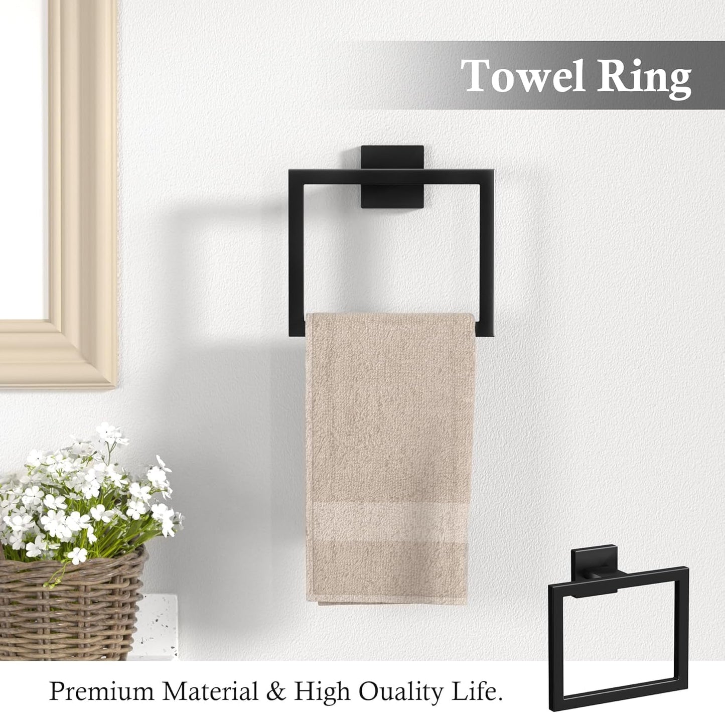15-Piece Matte Black Bathroom Accessories Set – 23.6" Towel Bar, Towel Ring, Toilet Paper Holder & Hooks, Wall Mounted Bathroom Hardware, Rust & Corrosion-Resistant, Ideal for Modern Bathrooms