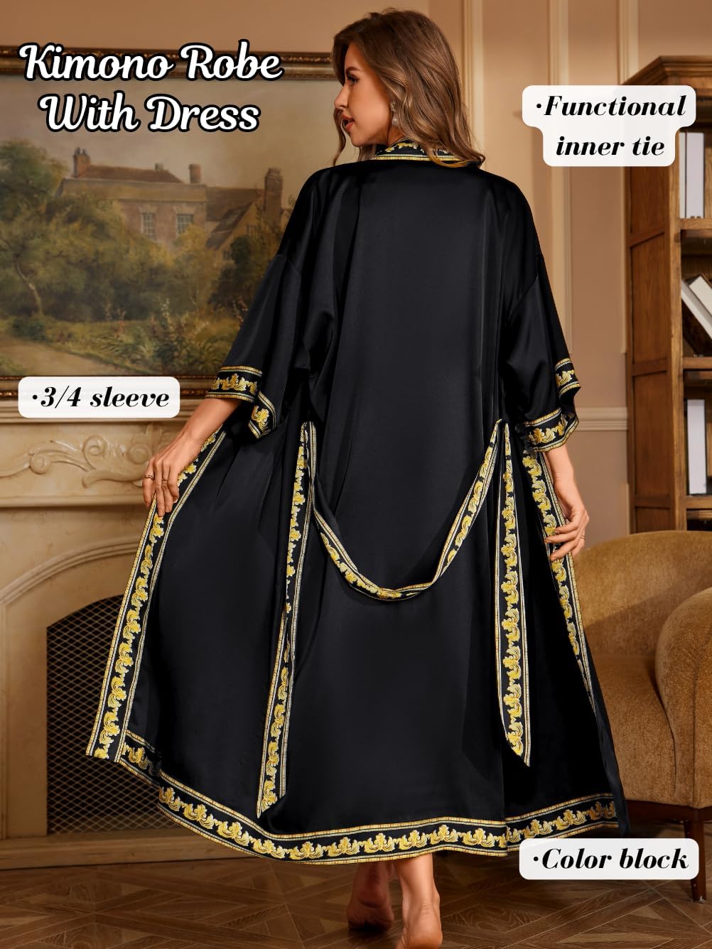 Satin Robe Sets For Women, 2-PC Lightweight Bathrobe, Silk Sleepwear Kimono Bridesmaid Sexy Robes