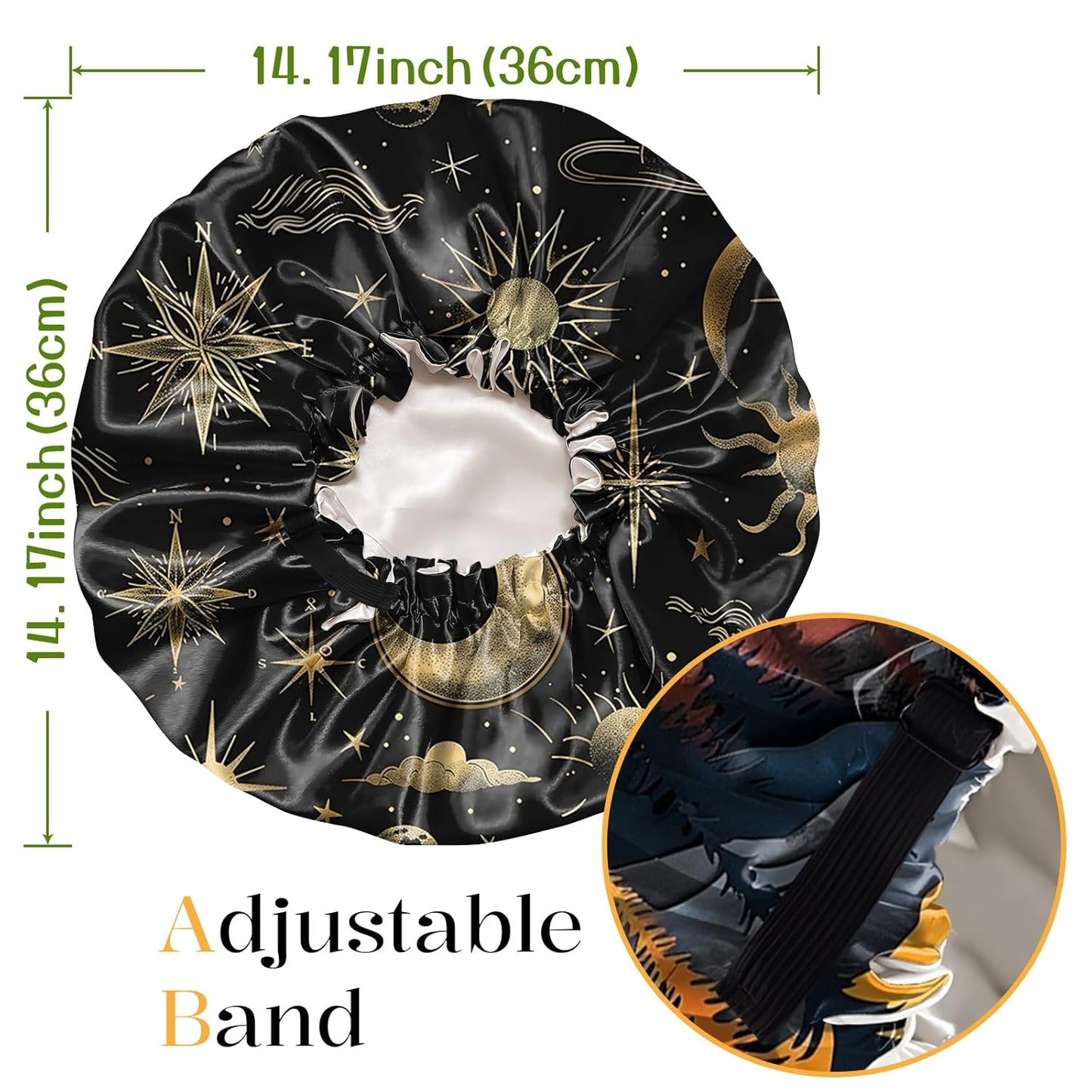 2 PCS Bonnets for Women Girls Satin Hair Bonnet Silk Adjustable Elastic Double Layer Hair Wrap Sleep Cap Comfort Cute-Sun Moon Sunset