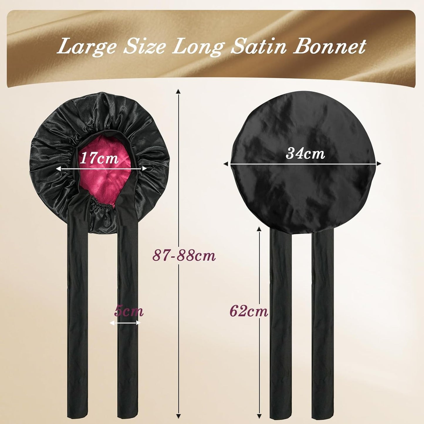Satin Hair Bonnet for Sleeping Women, Double Layer Silk Bonnets for Women with Tie Band, for Braids Curly Long Hair