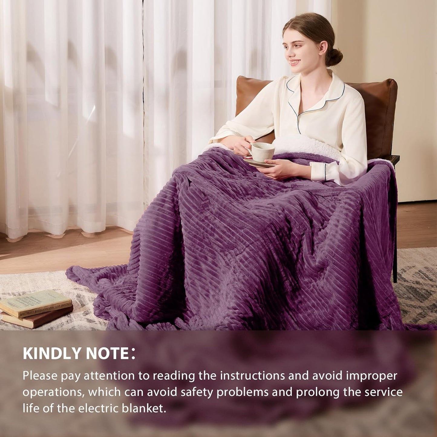 Homemate Electric Heated Blanket King Size - 100"x90" Heating Blanket King Size Dual Control 1/2/4/6/8 Hours Auto-Off 10 Heat Level Over-Heat Protection Soft Flannel Sherpa ETL Certification