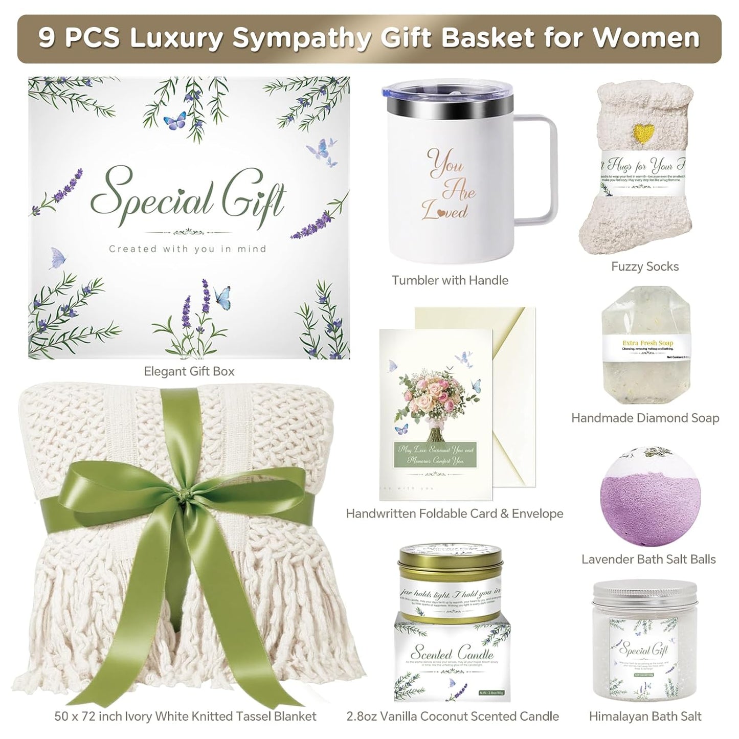 Gift Baskets for Women, Comfort Get Well Soon Gift Basket with Tassel Blanket, Self Care Gifts for Women, Mom, Wife, Sister, Thank you, Sympathy Inspirational Friendship Birthday Care Package Spa Kit