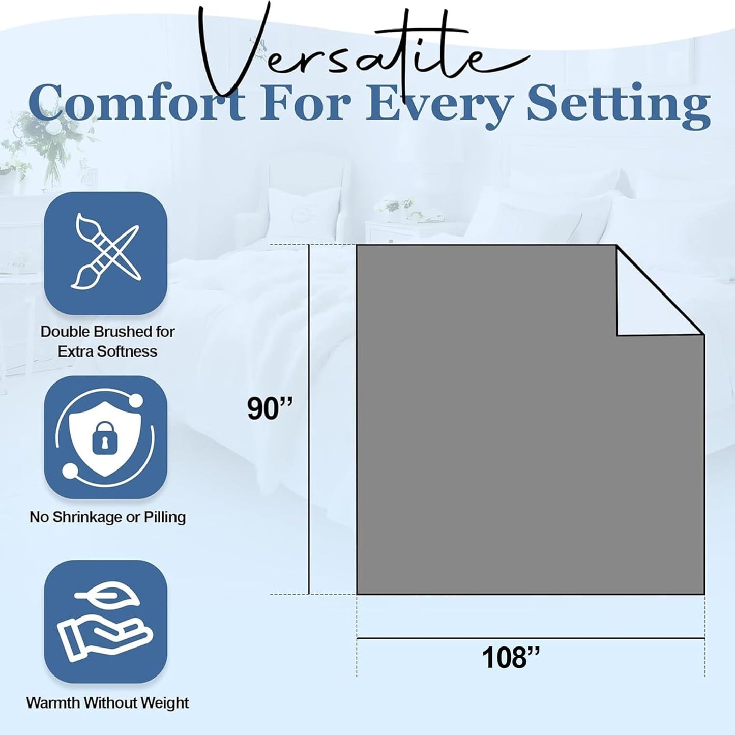 Thermee Micro Flannel King Size Blankets, Lightweight All Seasons Cozy Blanket, Throw Blankets for Home and Living Room, Comfy & Soft Blanket for Couch, Machine Wash, No Pilling - Slate Grey
