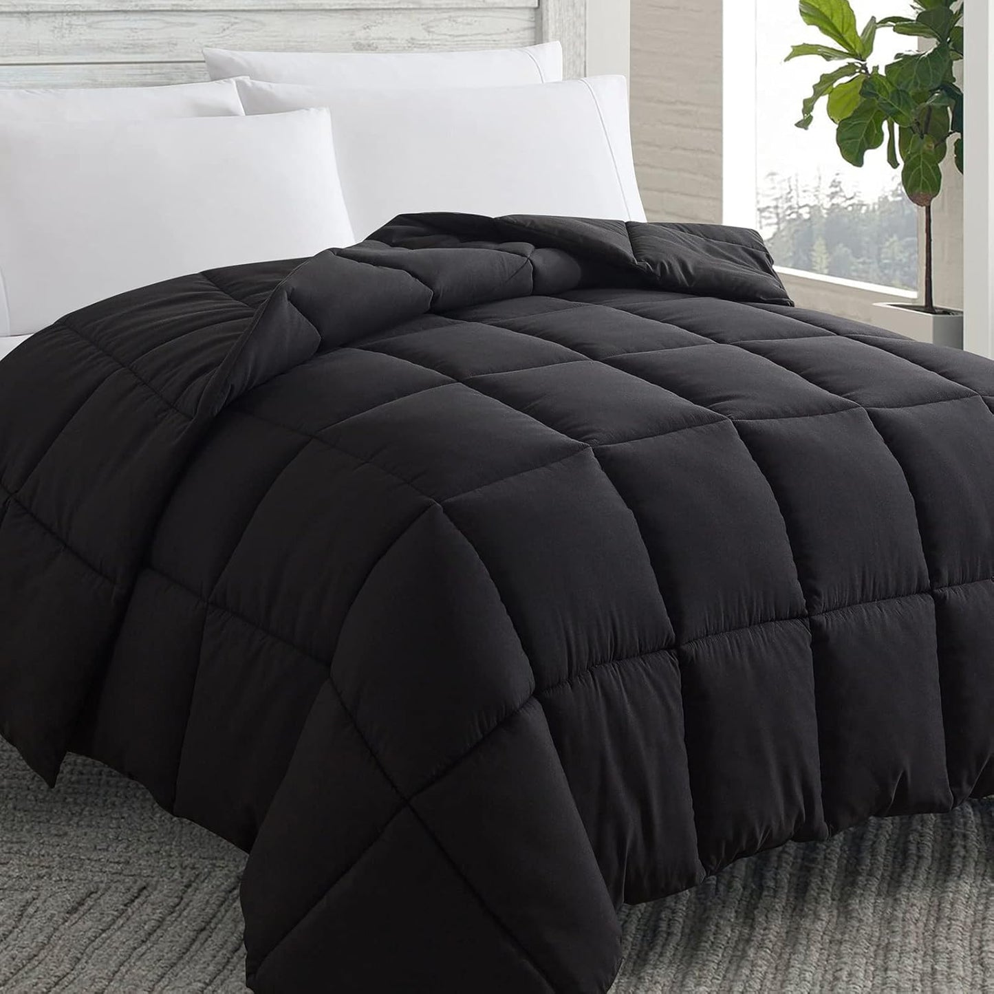 Cosybay Down Alternative Comforter (Black, Full) - All Season Soft Quilted Full Size Bed Comforter - Duvet Insert with Corner Tabs - Winter Summer Warm Fluffy, 82x86 inches