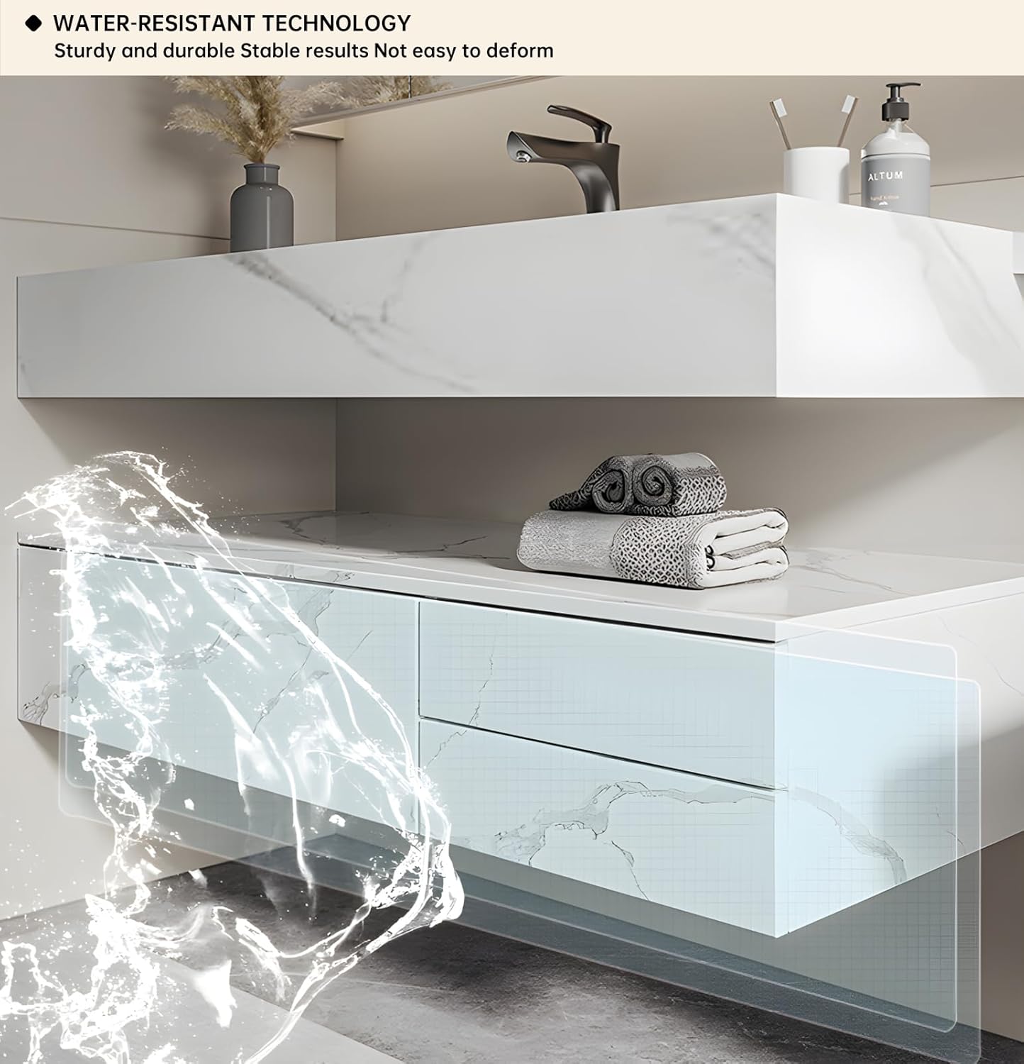 Floating Bathroom Vanity with Sink, Solid Wood Bathroom Vanity Set, Smart Defogging Mirror & Induction Side Cabinet & Large Storage - Elegant Bathroom Vanities (White,32IN)