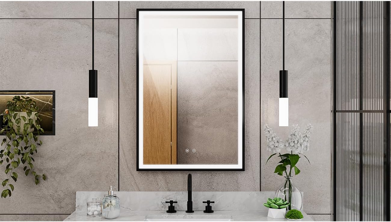 DreamLine Brilliance 36 in. H x 24 in. W Rectangular Light-up Mirror, Matte Black