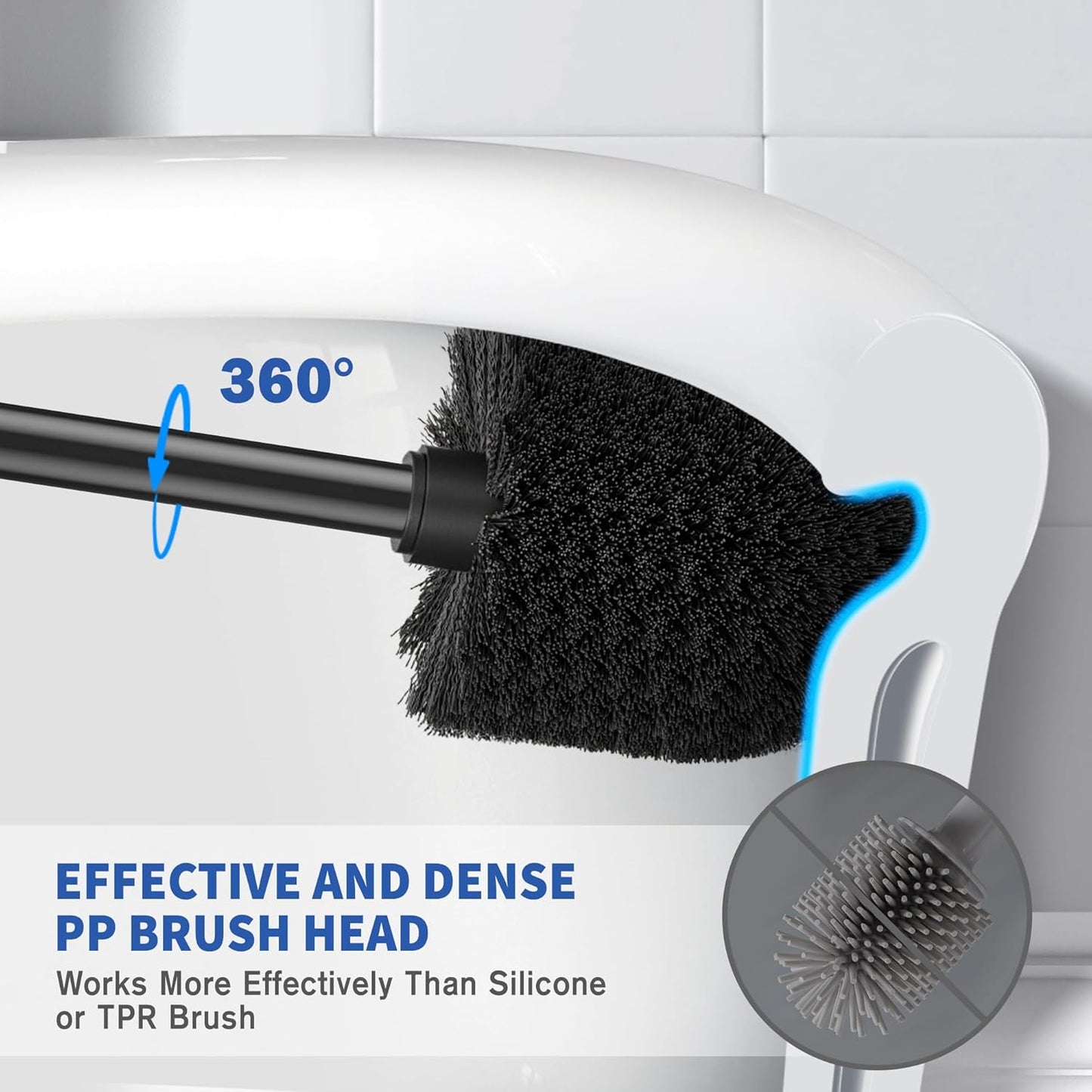 Toilet Brush and Holder, Toilet Brush Stainless Steel, Toilet Bowl Brush for Bathroom Toilet-Ergonomic, Elegant,Durable (Black)