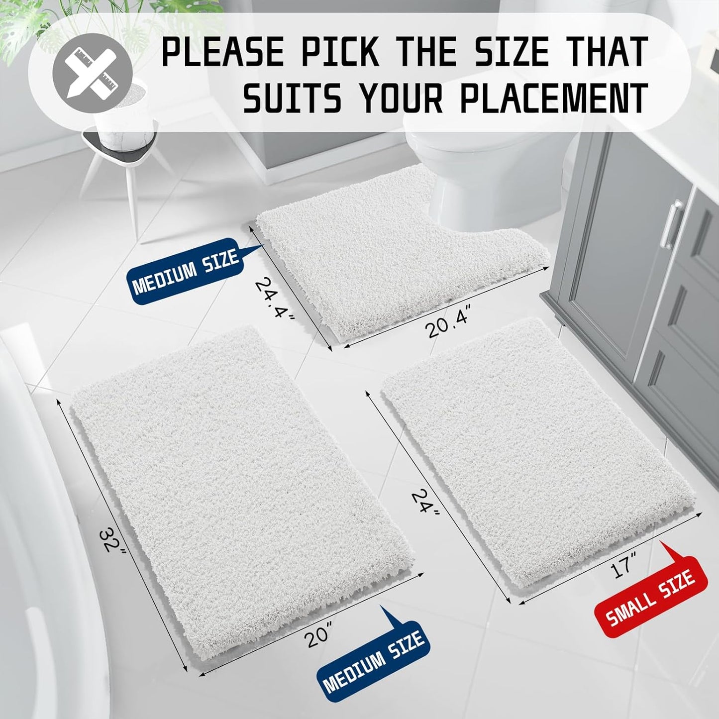Yimobra Bath Rugs for Bathroom 32x20, Ultra Soft and Water Absorbent Bath Mats, Non Slip Plush Shower Mat Outside, Microfiber Thick Matts for Bathroom Floor/Tub, Machine Washable, Off White