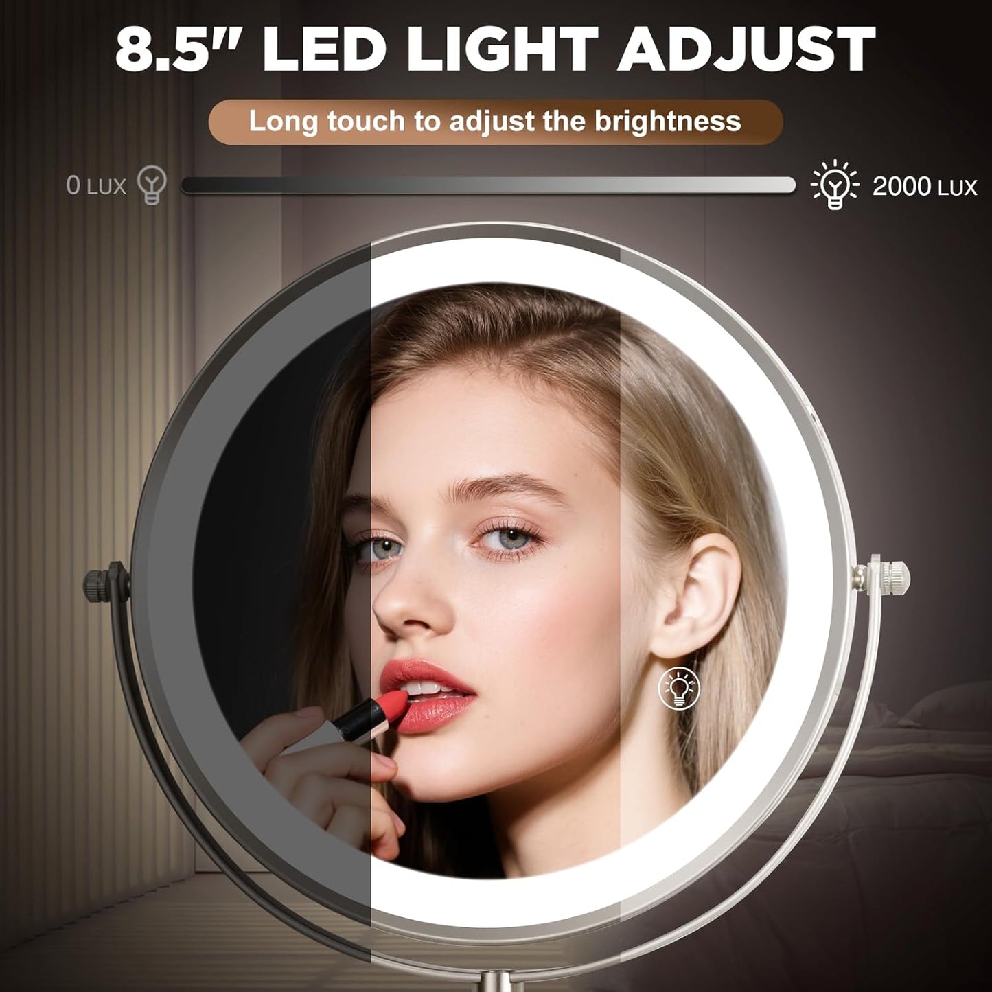 30X Wall Mounted Makeup Mirror with Lights,3 Color Modes Dimmable & Adjustable Double Side, Bathroom Vanity Makeup Mirror with 360 Rotation Extendable Swivel Arm,Magnifying Mirror - Brushed Nickel