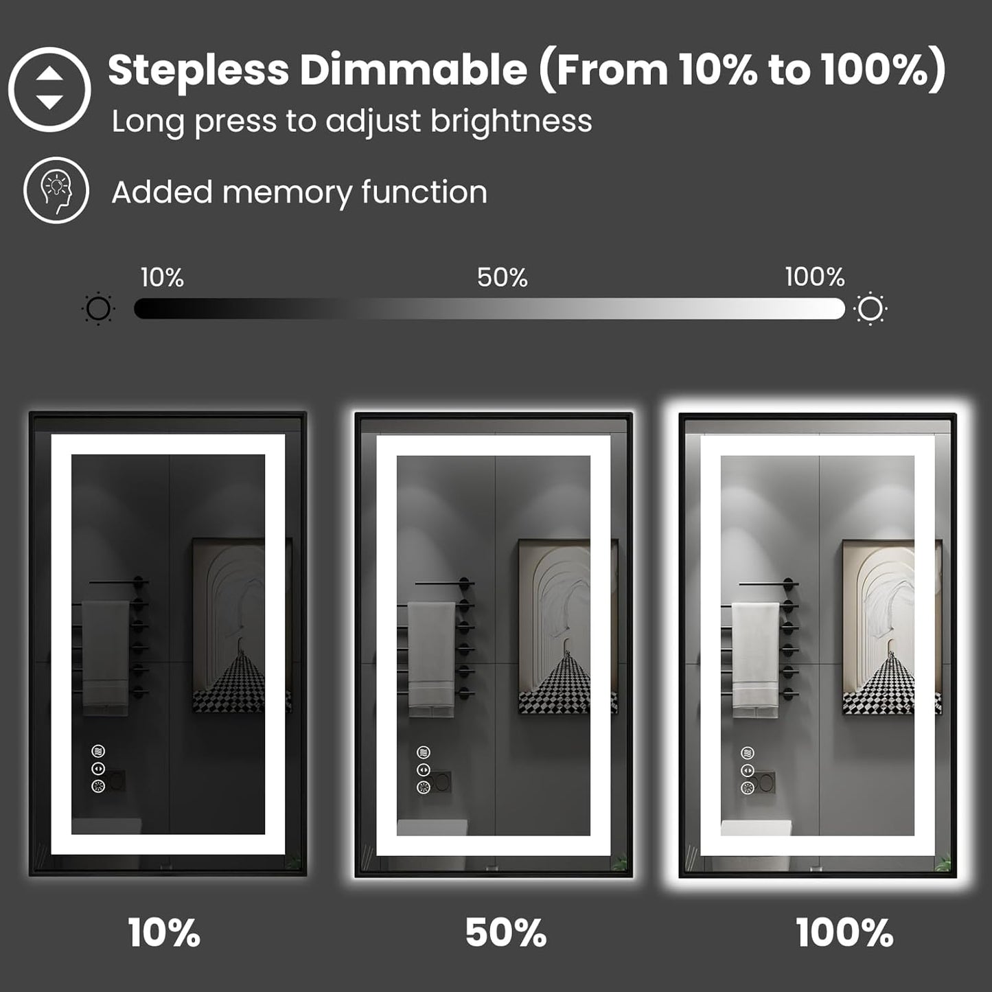 Amorho 48" X36" LED Bathroom Mirror with Black Frame, Front Light and Backlit, Stepless Dimmable, Anti-Fog, Shatter-Proof, Memory, 3 Colors, Double LED Vanity Mirror