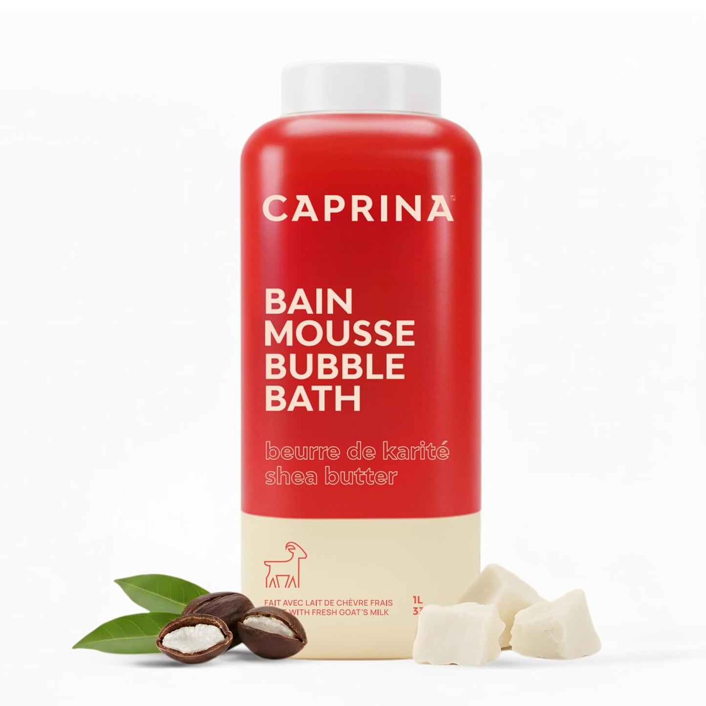 Caprina Fresh Goat’s Milk Bubble Bath, 1L, Hydrating Relaxing Foam Bath, Moisturizing and Gentle on Skin, Made in Canada (Shea Butter)