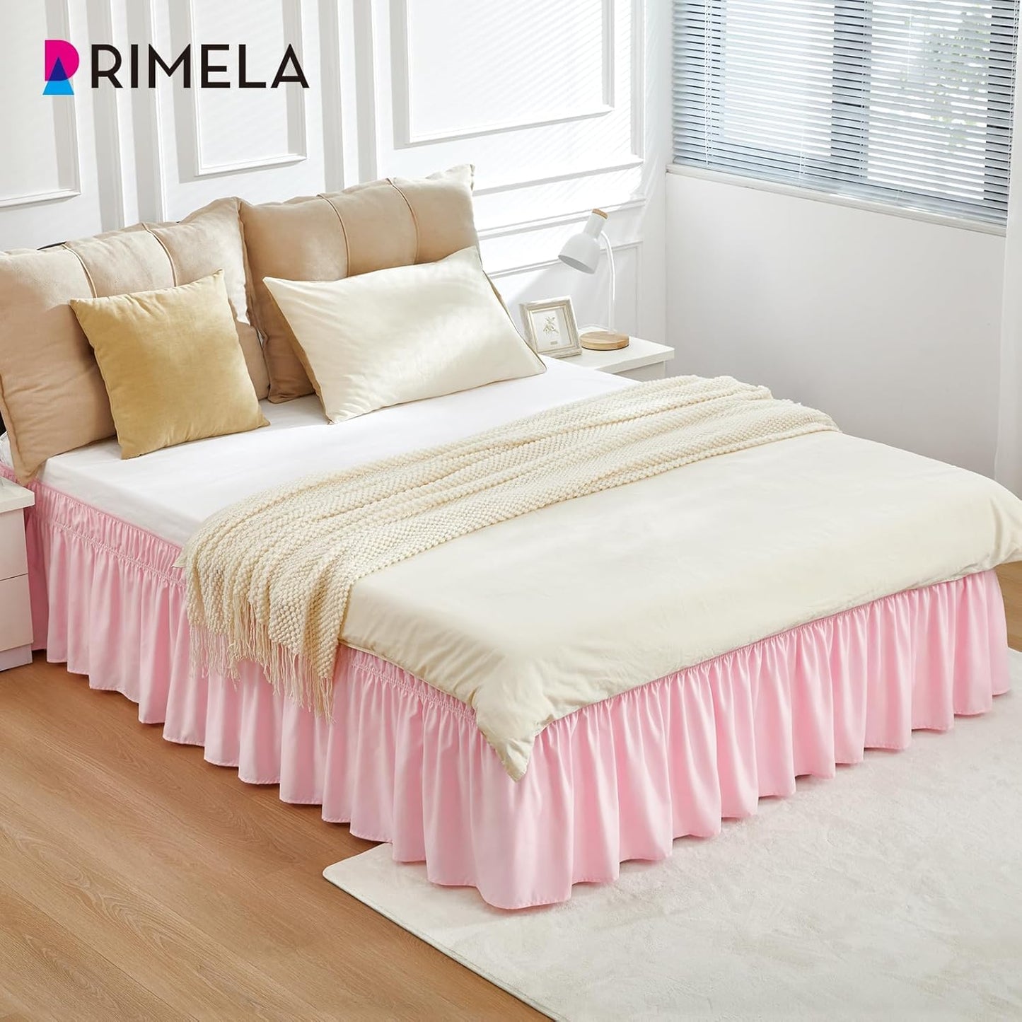 RIMELA Bed Skirt Full Size 15 Inch Drop, Elastic Bed Skirting for Adjustable Bed Base and Frame, Bedding Dust Ruffle Easy to Install, Hotel Quality Wrap Around Bedskirt (Pink)