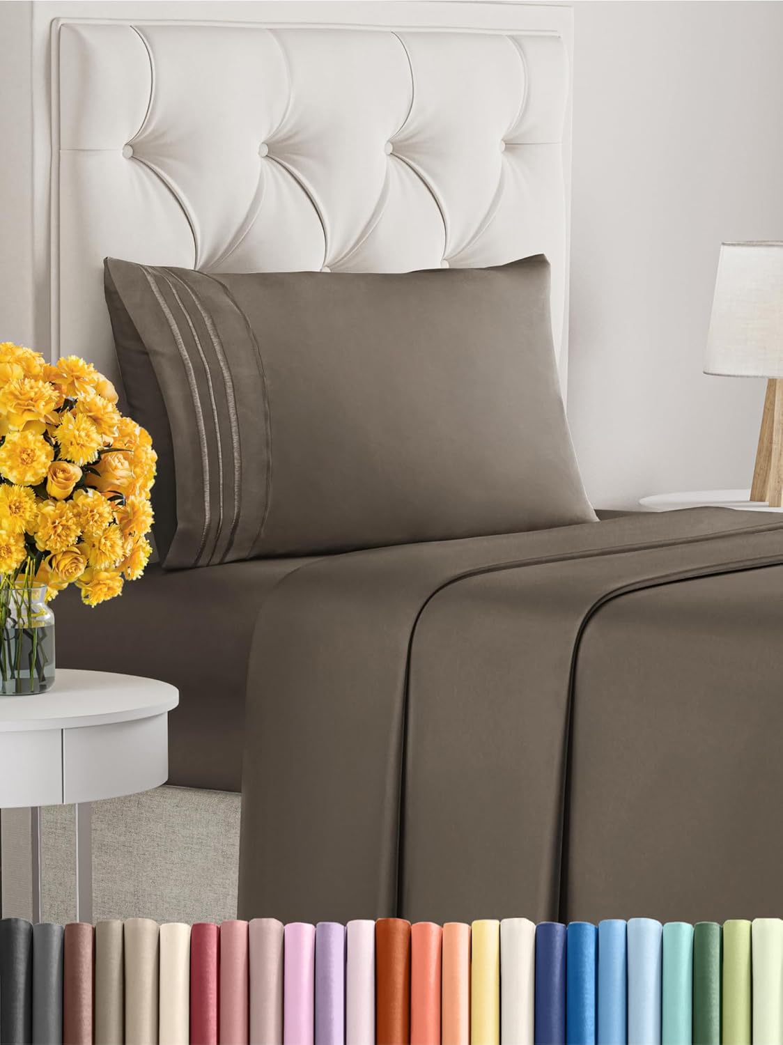 Twin XL Size 3 Piece Sheet Set - Extra Soft, Breathable & Cooling - Hotel Luxury Durable Bed Sheets - Deep Pockets, Easy-Fit & Wrinkle-Free - Taupe Brown Oeko-Tex
