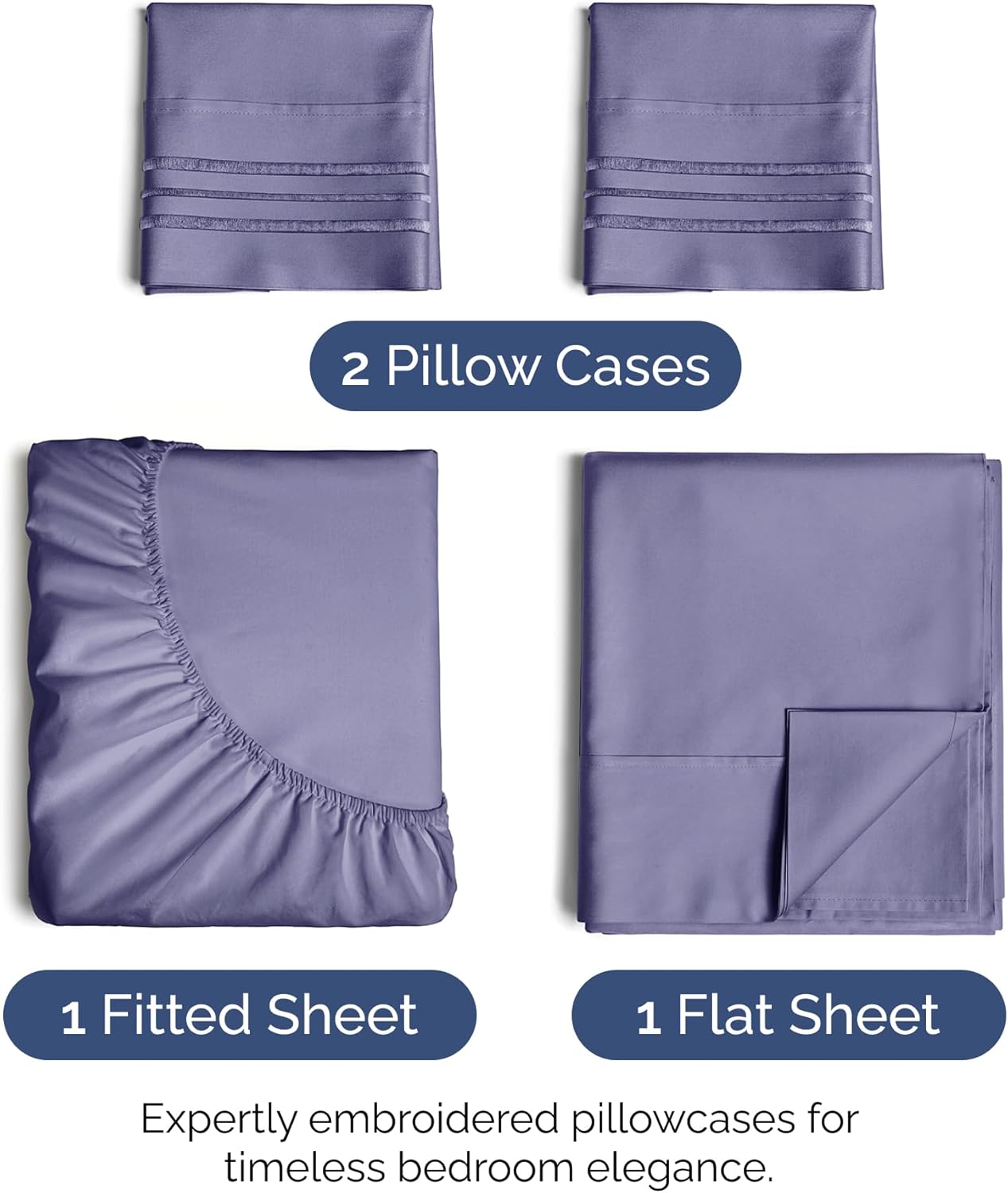 Queen Size 4 Piece Sheet Set - Extra Soft, Breathable & Cooling - Hotel Luxury Durable Bed Sheets - Deep Pockets, Easy-Fit & Wrinkle-Free - French Violet Oeko-Tex