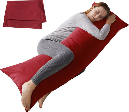 ELNIDO QUEEN Body Pillow with Pillowcase - Soft Long Bed Pillow for Adults - Breathable Full Body Pillow Insert for Sleeping, 20x54inches - Wine Red