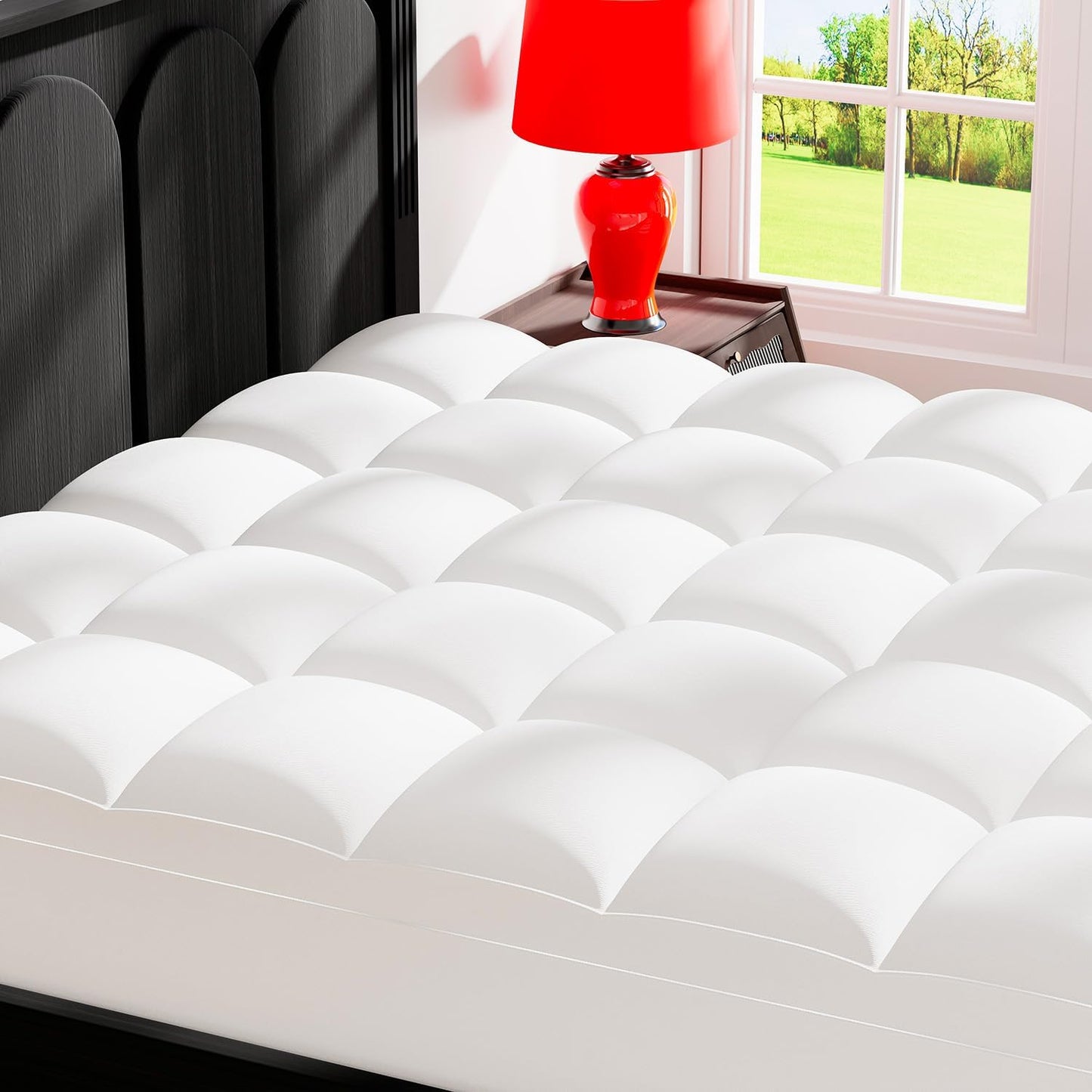 Topllen Cal King Mattress Topper for Back Pain Relief, Extra Thick Pillow Top Plush Mattress Pad with Deep Pocket, Soft Pillowtop California King Size Bed Toppers Filled Fluffy, White