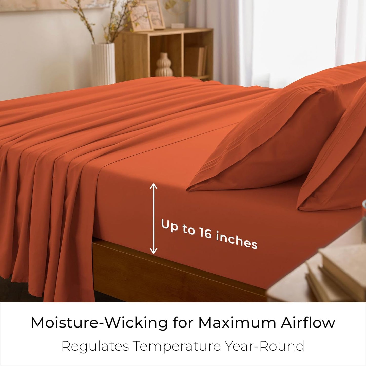 Mellanni California King Sheets Set - 4 PC Iconic Collection Bedding - Hotel Luxury, Extra Soft, Cooling Bed Sheets - Wrinkle, Fade, Stain Resistant (Cal King, Poppy Orange)